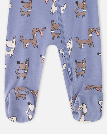 Organic Cotton Baby One-Piece Pyjama Blue Dog Print - Baby Organic