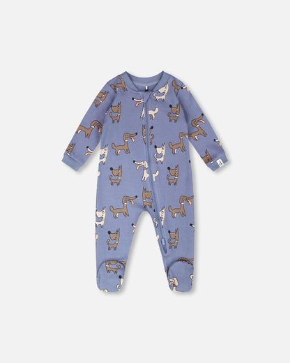 Organic Cotton Baby One-Piece Pyjama Blue Dog Print - Baby Organic