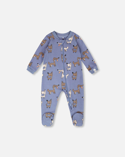 Organic Cotton Baby One-Piece Pyjama Blue Dog Print - Baby Organic