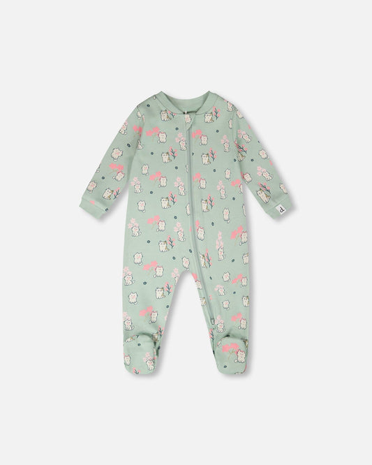 Organic Cotton Baby One-Piece Pyjama Blue Kitten Print - Baby Organic