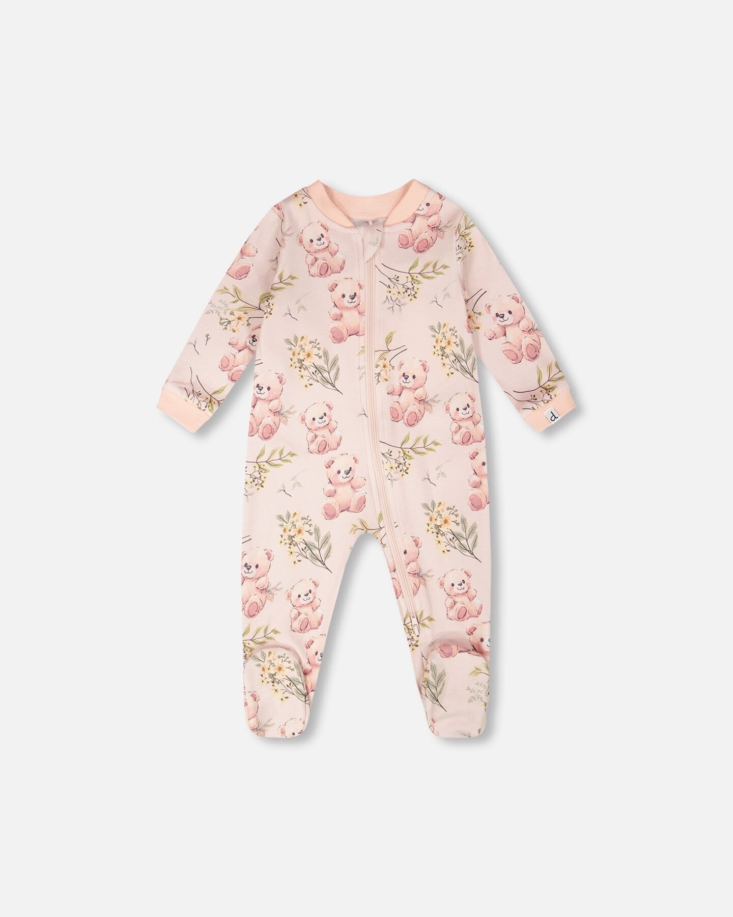 Organic Cotton Baby One-Piece Pajamas with Pale Pink Bear Print for newborns and infants