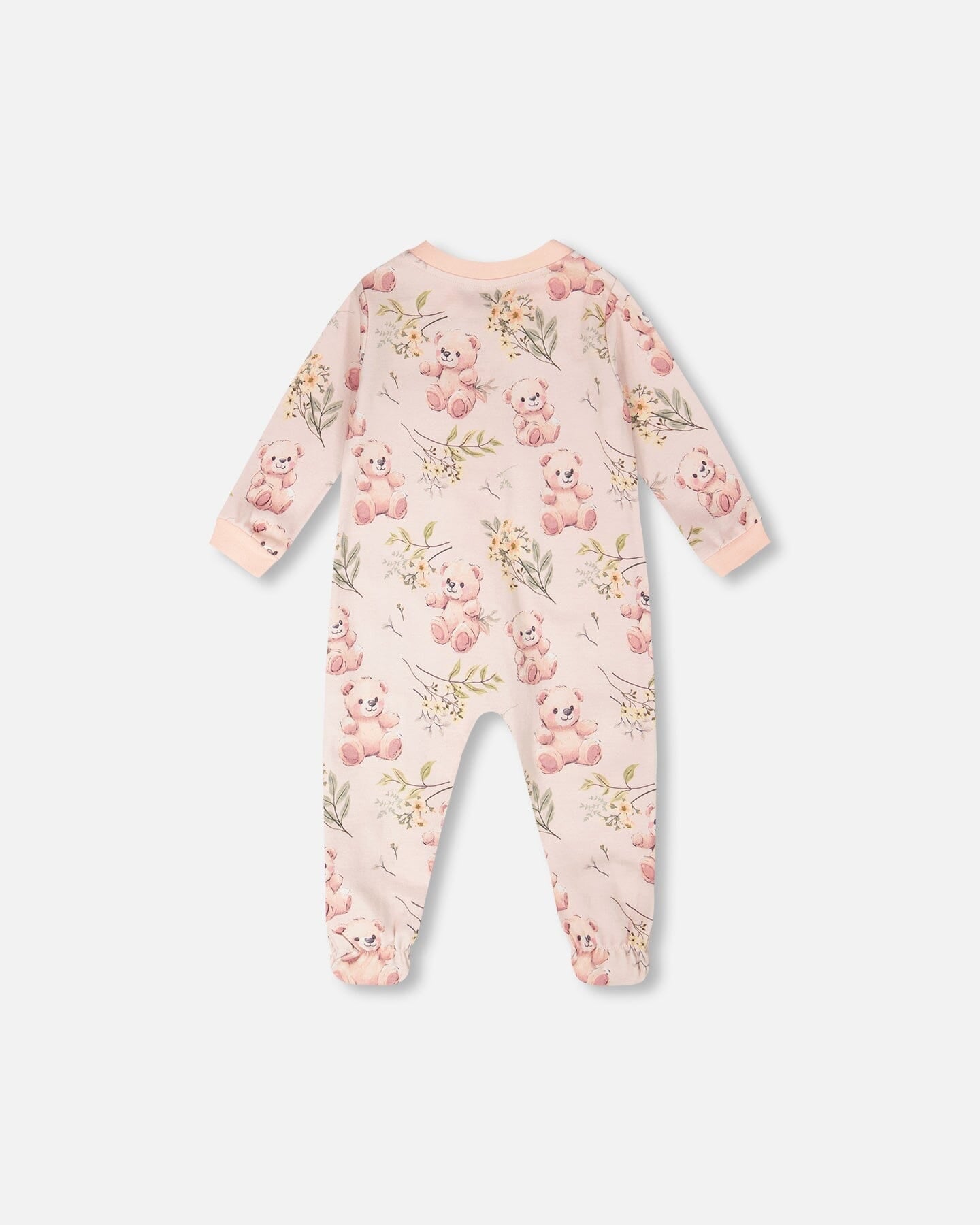 Organic Cotton Baby One-Piece Pajamas with Pale Pink Bear Print for newborns and infants