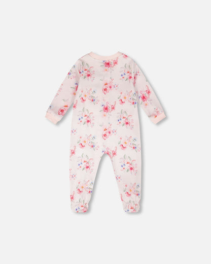 Organic Cotton Baby One-Piece Pajamas with Pink Flower Print for newborns and infants