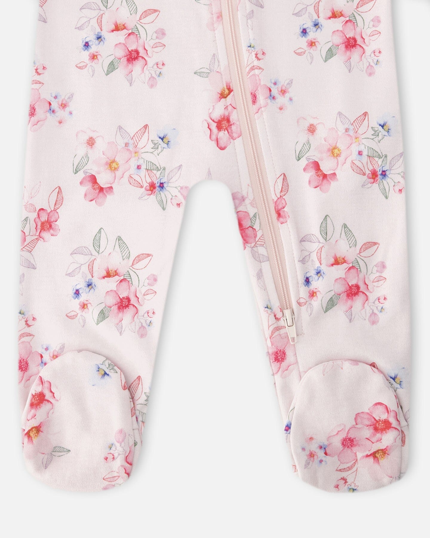 Organic Cotton Baby One-Piece Pajamas with Pink Flower Print for newborns and infants