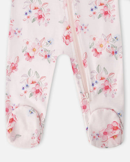 Organic Cotton Baby One-Piece Pajamas with Pink Flower Print for newborns and infants