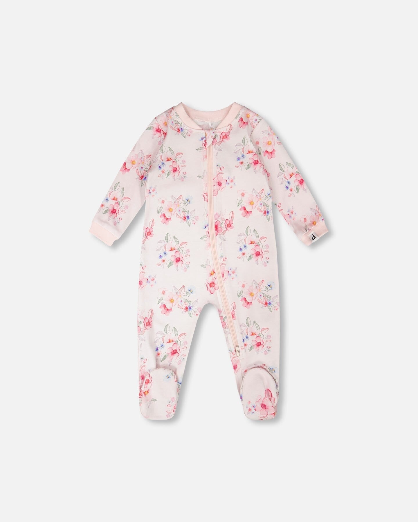 Organic Cotton Baby One-Piece Pajamas with Pink Flower Print for newborns and infants