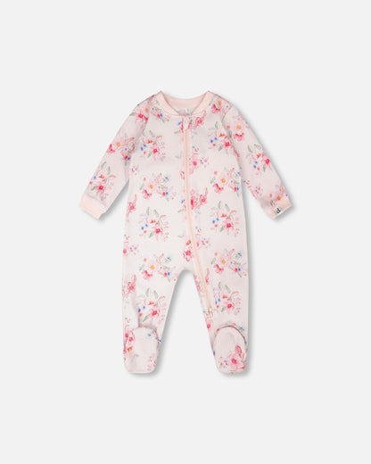 Organic Cotton Baby One-Piece Pajamas with Pink Flower Print for newborns and infants
