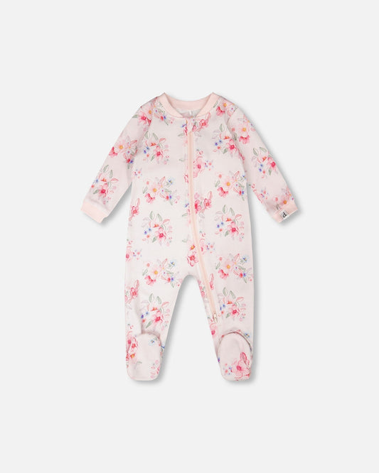 Organic Cotton Baby One-Piece Pajamas with Pink Flower Print for newborns and infants