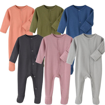 Organic Cotton Baby Rompers Footed Sleep and Play Autumn Winter Full Sleeve Jumpsuit Infant Footies Solid Color Bottoming Cloth - Baby Organic