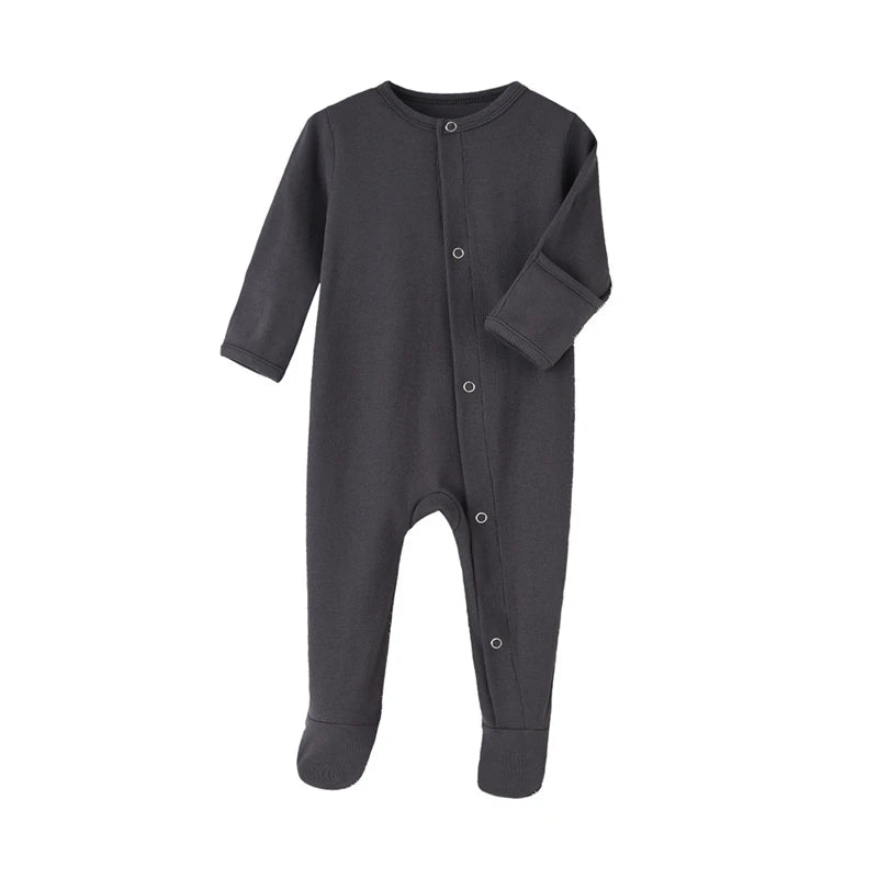 Organic Cotton Baby Rompers Footed Sleep and Play Autumn Winter Full Sleeve Jumpsuit Infant Footies Solid Color Bottoming Cloth - Baby Organic