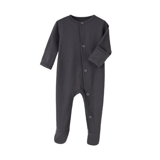 Organic Cotton Baby Rompers Footed Sleep and Play Autumn Winter Full Sleeve Jumpsuit Infant Footies Solid Color Bottoming Cloth - Baby Organic