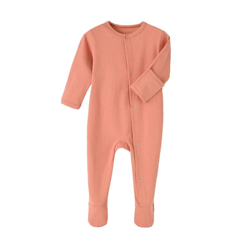 Organic Cotton Baby Rompers Footed Sleep and Play Autumn Winter Full Sleeve Jumpsuit Infant Footies Solid Color Bottoming Cloth - Baby Organic
