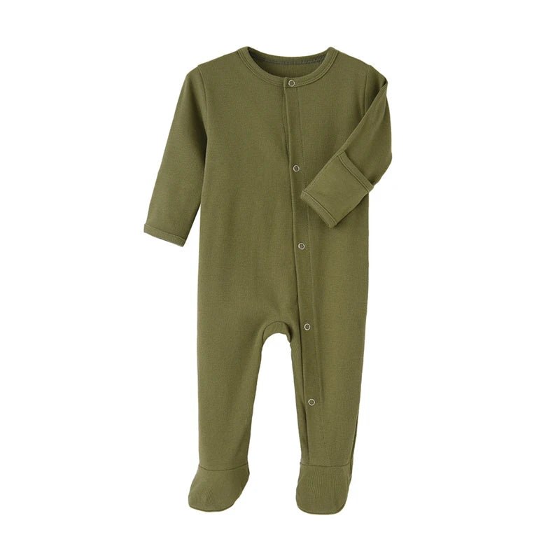 Organic Cotton Baby Rompers Footed Sleep and Play Autumn Winter Full Sleeve Jumpsuit Infant Footies Solid Color Bottoming Cloth - Baby Organic