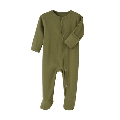 Organic Cotton Baby Rompers Footed Sleep and Play Autumn Winter Full Sleeve Jumpsuit Infant Footies Solid Color Bottoming Cloth - Baby Organic