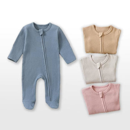 Organic Cotton Baby Rompers Waffle 100% Cotton Infant Boys Girls Jumpsuit Zipper Footed Solid Long-Sleeve Pajamas Sleepsuits - Baby Organic