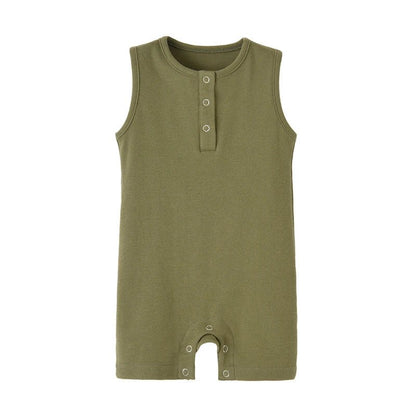 Organic Cotton Baby Summer Rompers Ribbed Infant Boys Girls Sleeveless Jumpersuit Bebe Soft Solid Color Jumpsuit Outfit - Baby Organic