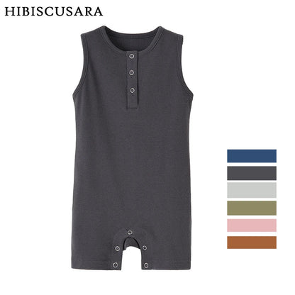 Organic Cotton Baby Summer Rompers Ribbed Infant Boys Girls Sleeveless Jumpersuit Bebe Soft Solid Color Jumpsuit Outfit - Baby Organic