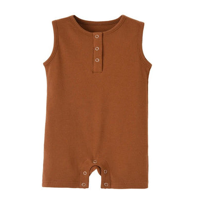Organic Cotton Baby Summer Rompers Ribbed Infant Boys Girls Sleeveless Jumpersuit Bebe Soft Solid Color Jumpsuit Outfit - Baby Organic