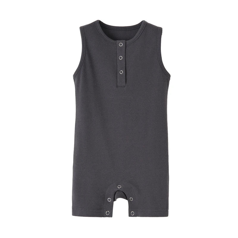 Organic Cotton Baby Summer Rompers Ribbed Infant Boys Girls Sleeveless Jumpersuit Bebe Soft Solid Color Jumpsuit Outfit - Baby Organic