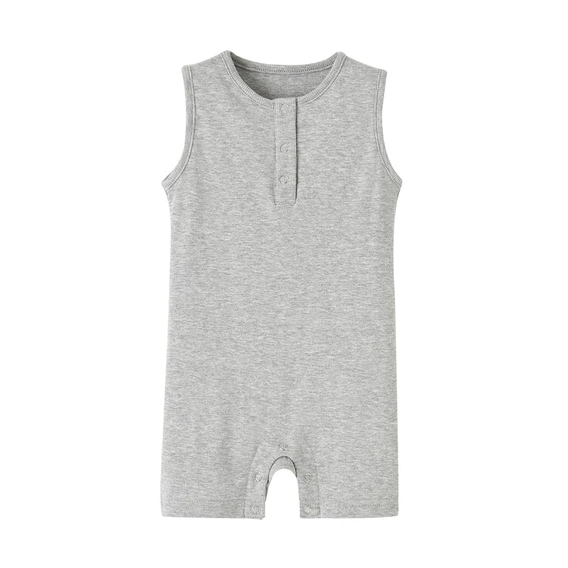 Organic Cotton Baby Summer Rompers Ribbed Infant Boys Girls Sleeveless Jumpersuit Bebe Soft Solid Color Jumpsuit Outfit - Baby Organic