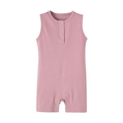 Organic Cotton Baby Summer Rompers Ribbed Infant Boys Girls Sleeveless Jumpersuit Bebe Soft Solid Color Jumpsuit Outfit - Baby Organic