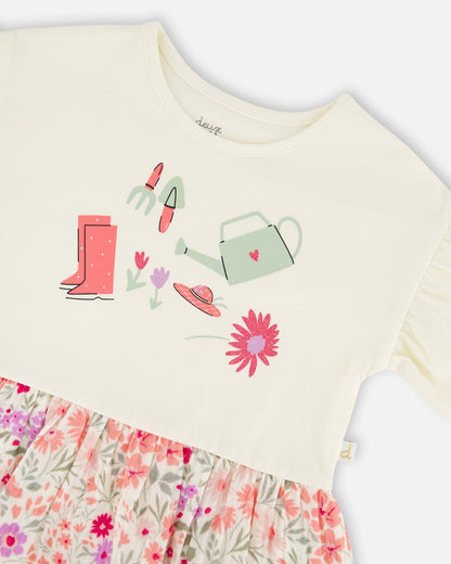 Organic Cotton Bi-Material Tunic Beige Flowers Print - Baby Organic