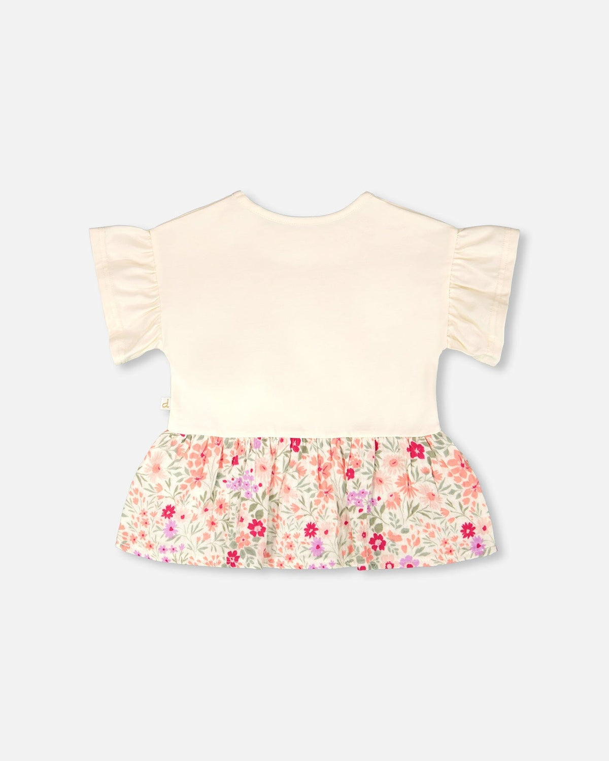 Organic Cotton Bi-Material Tunic Beige Flowers Print - Baby Organic
