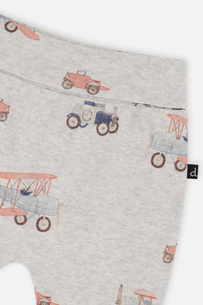 Organic Cotton Evolutive Pants Beige Printed Airplanes - Baby Organic