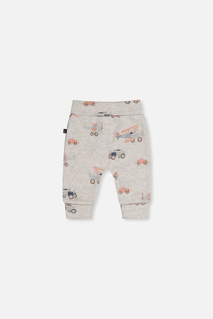 Organic Cotton Evolutive Pants Beige Printed Airplanes - Baby Organic