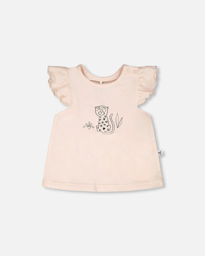 Organic Cotton Jersey Top And Short Set Peach And Peach Animal Print - Baby Organic