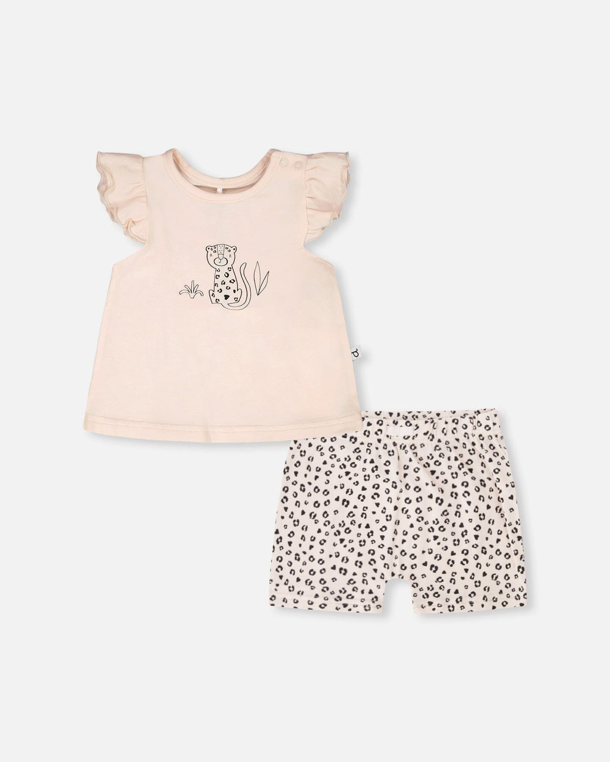 Organic Cotton Jersey Top And Short Set Peach And Peach Animal Print - Baby Organic