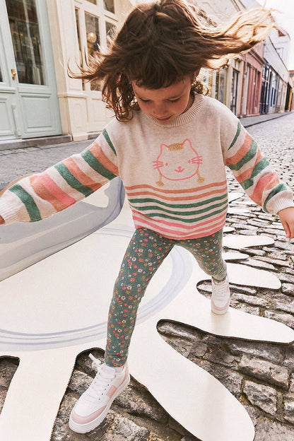 Organic Cotton Leggings Green Floral Print - Baby Organic
