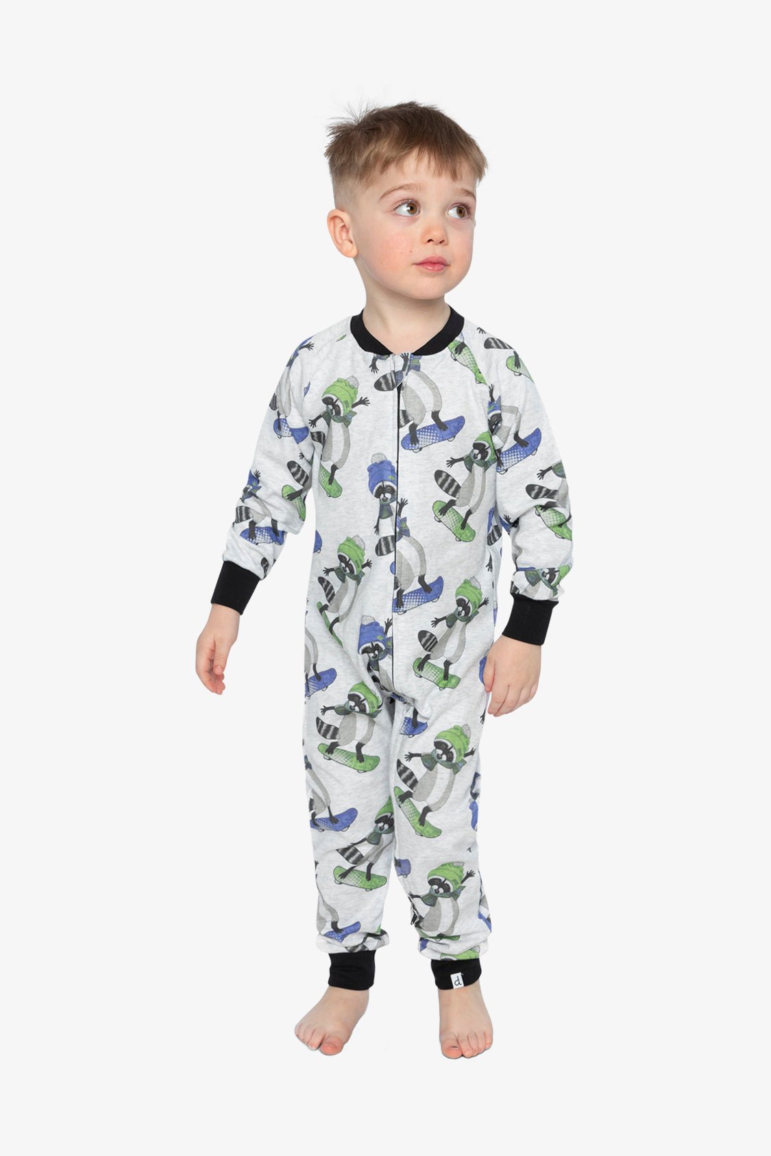 Organic Cotton One Piece Pajama Beige Raccoon Print - Baby Organic