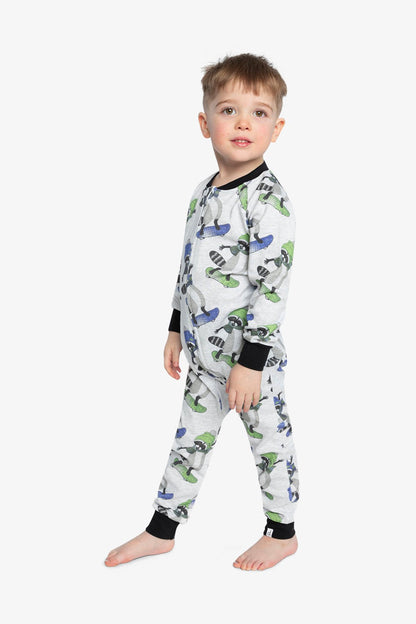 Organic Cotton One Piece Pajama Beige Raccoon Print - Baby Organic