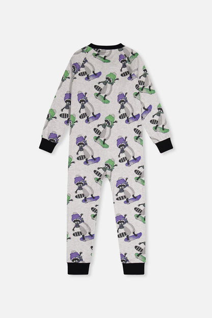 Organic Cotton One Piece Pajama Beige Raccoon Print - Baby Organic