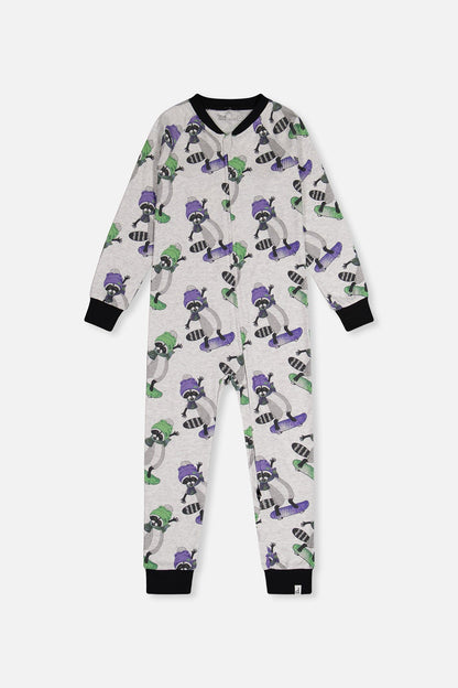 Organic Cotton One Piece Pajama Beige Raccoon Print - Baby Organic