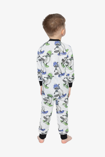 Organic Cotton One Piece Pajama Beige Raccoon Print - Baby Organic