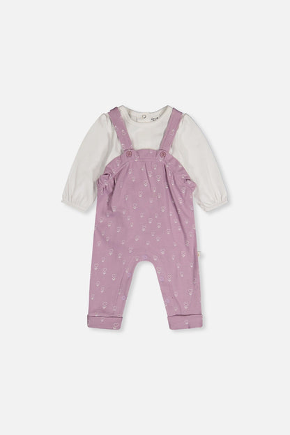 Organic Cotton Onesie And Overall Set Purple Floral Print - Baby Organic