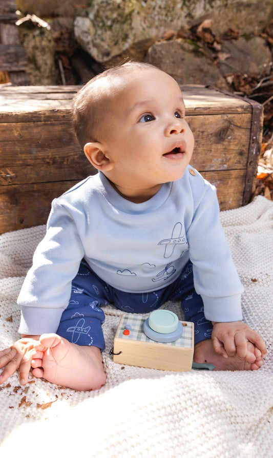 Organic Cotton Pants And Top Set Sky Blue - Baby Organic
