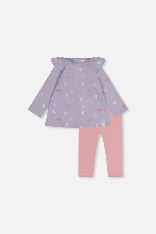 Organic Cotton Tunic And Legging Set Purple Hedgehog Print - Baby Organic