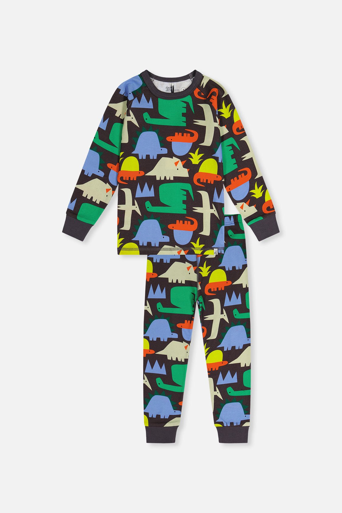 Organic Cotton Two Piece Pajama Set Black Dinosaur Print - Baby Organic