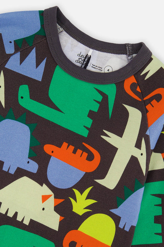 Organic Cotton Two Piece Pajama Set Black Dinosaur Print - Baby Organic