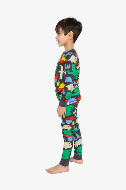 Organic Cotton Two Piece Pajama Set Black Dinosaur Print - Baby Organic