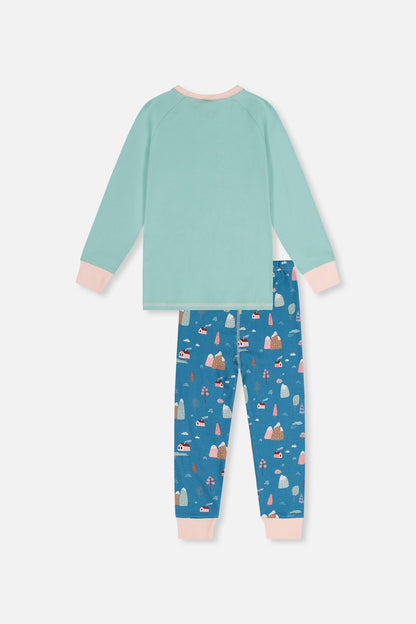 Organic Cotton Two Piece Pajama Set Blue House Print - Baby Organic