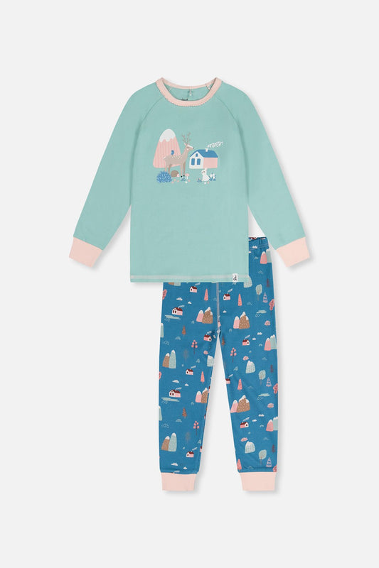 Organic Cotton Two Piece Pajama Set Blue House Print - Baby Organic