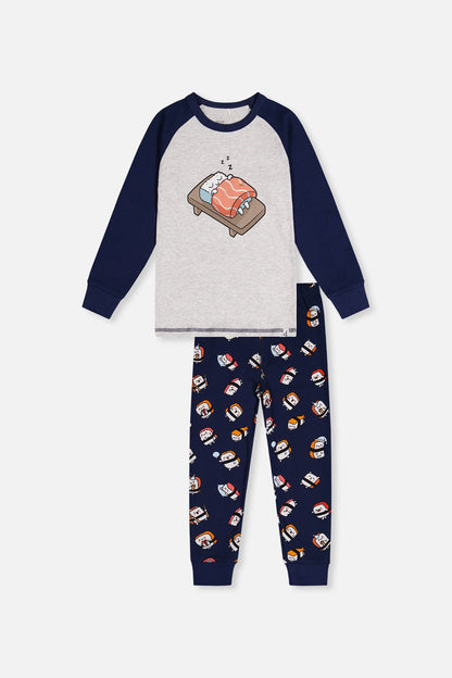 Organic Cotton Two Piece Pajama Set Blue Sushi Print - Baby Organic