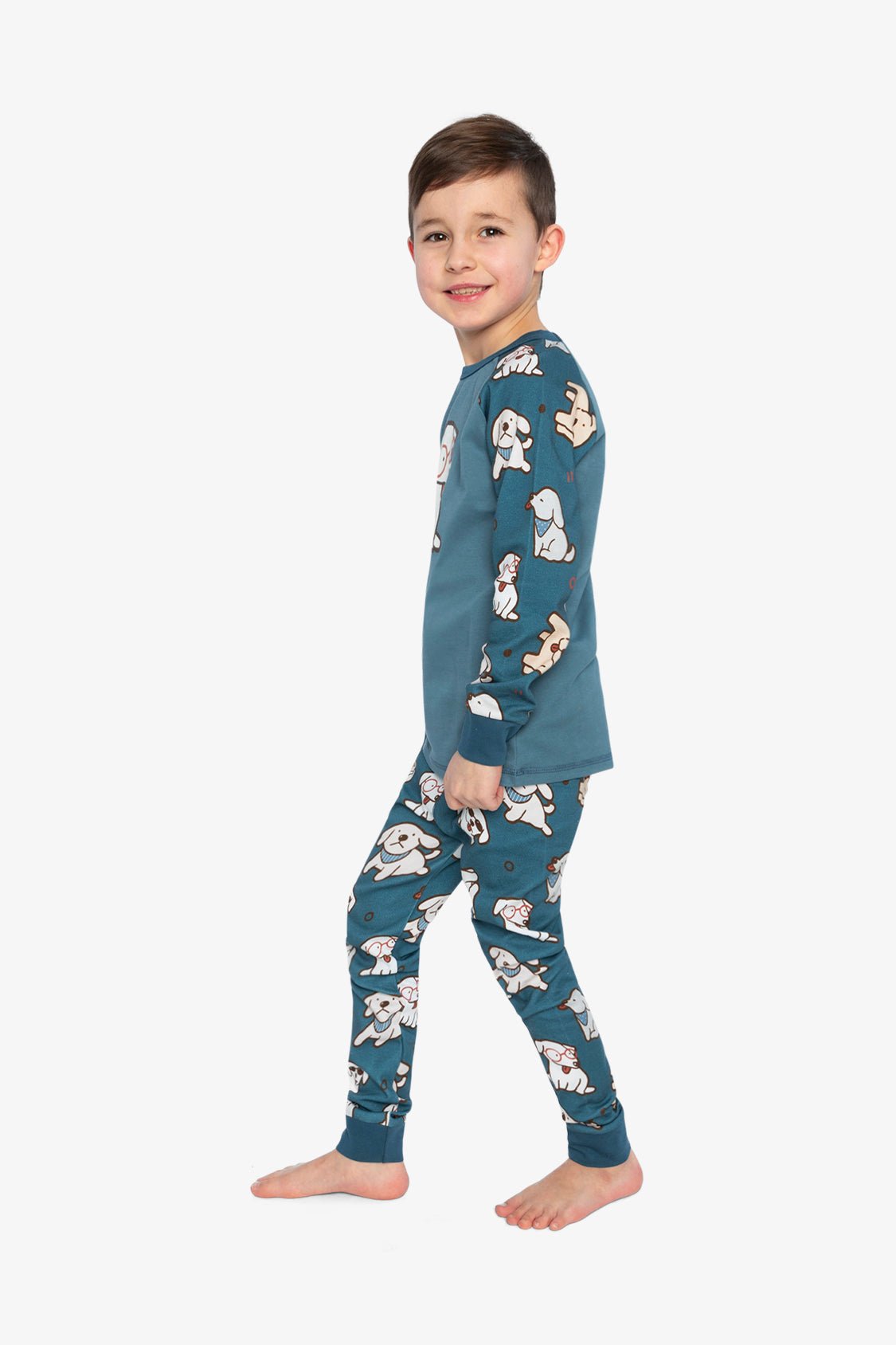 Organic Cotton Two Piece Pajama Set Turquoise Dog Print - Baby Organic