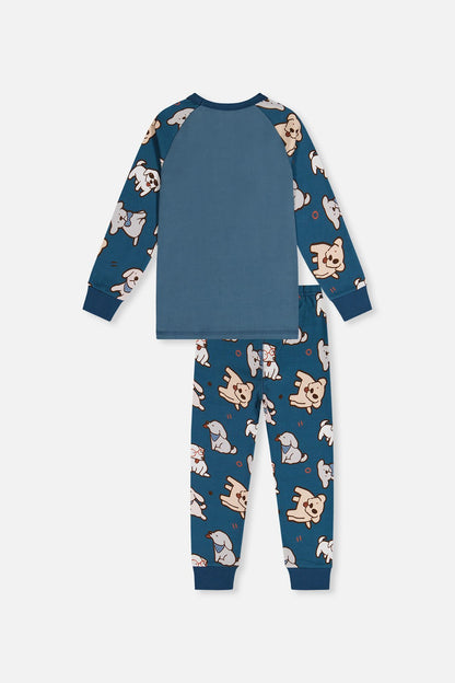 Organic Cotton Two Piece Pajama Set Turquoise Dog Print - Baby Organic