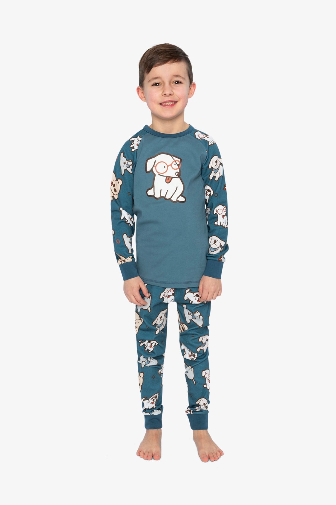 Organic Cotton Two Piece Pajama Set Turquoise Dog Print - Baby Organic