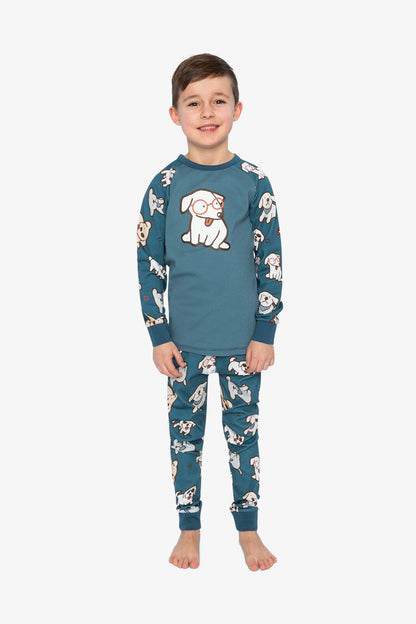 Organic Cotton Two Piece Pajama Set Turquoise Dog Print - Baby Organic